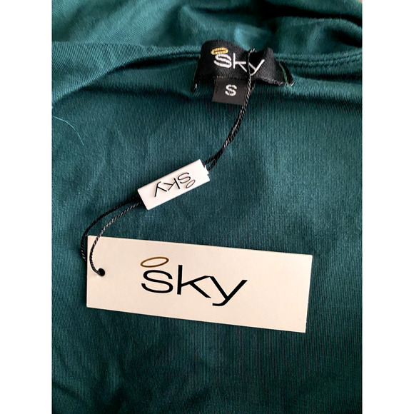 NWT SKY Dress V Neck Long Sleeve Maxi A line Ruched Green Long Slit Knit XS - Picture 9 of 9